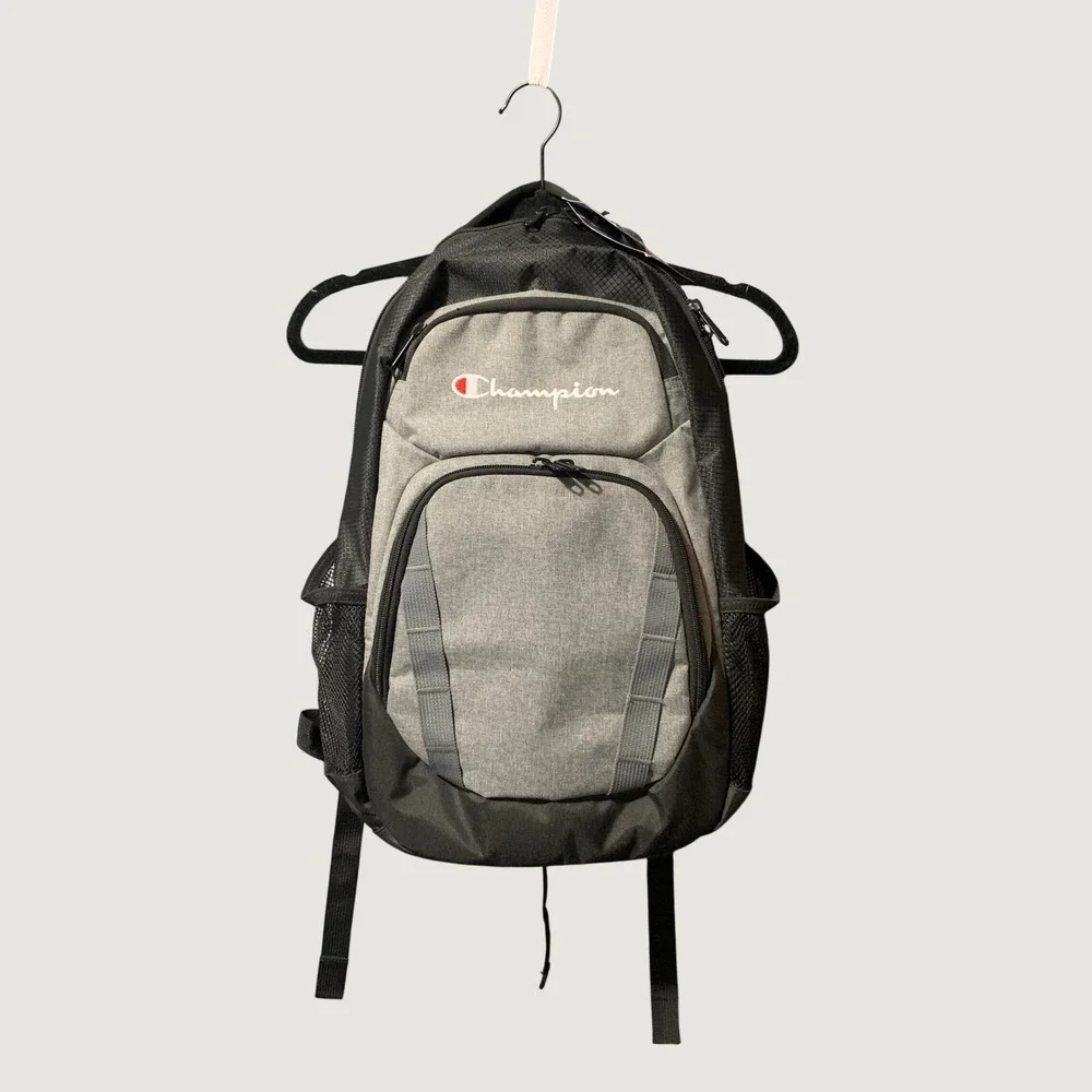 Champion Authentic Gray Black Ripstop Backpack School Travel Bag NWT
